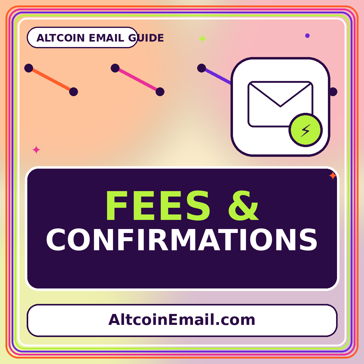 Neon typography card reading Fees and Confirmations