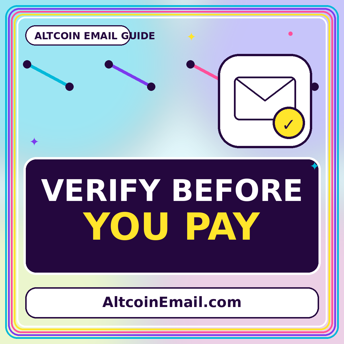 Neon typography card reading Verify Before You Pay
