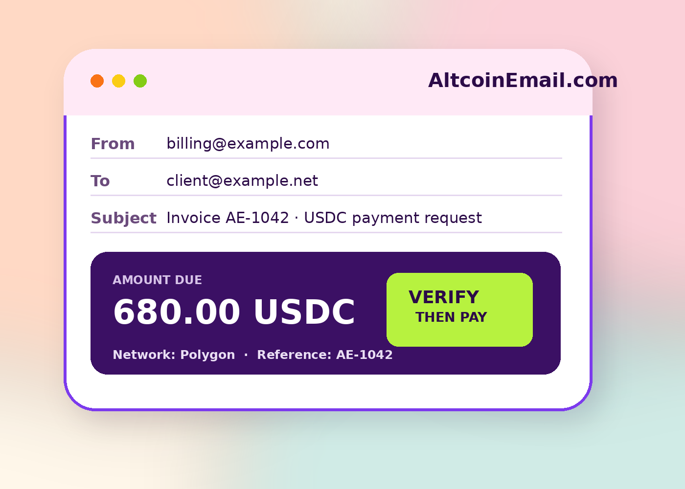 Altcoin email payment workflow illustration